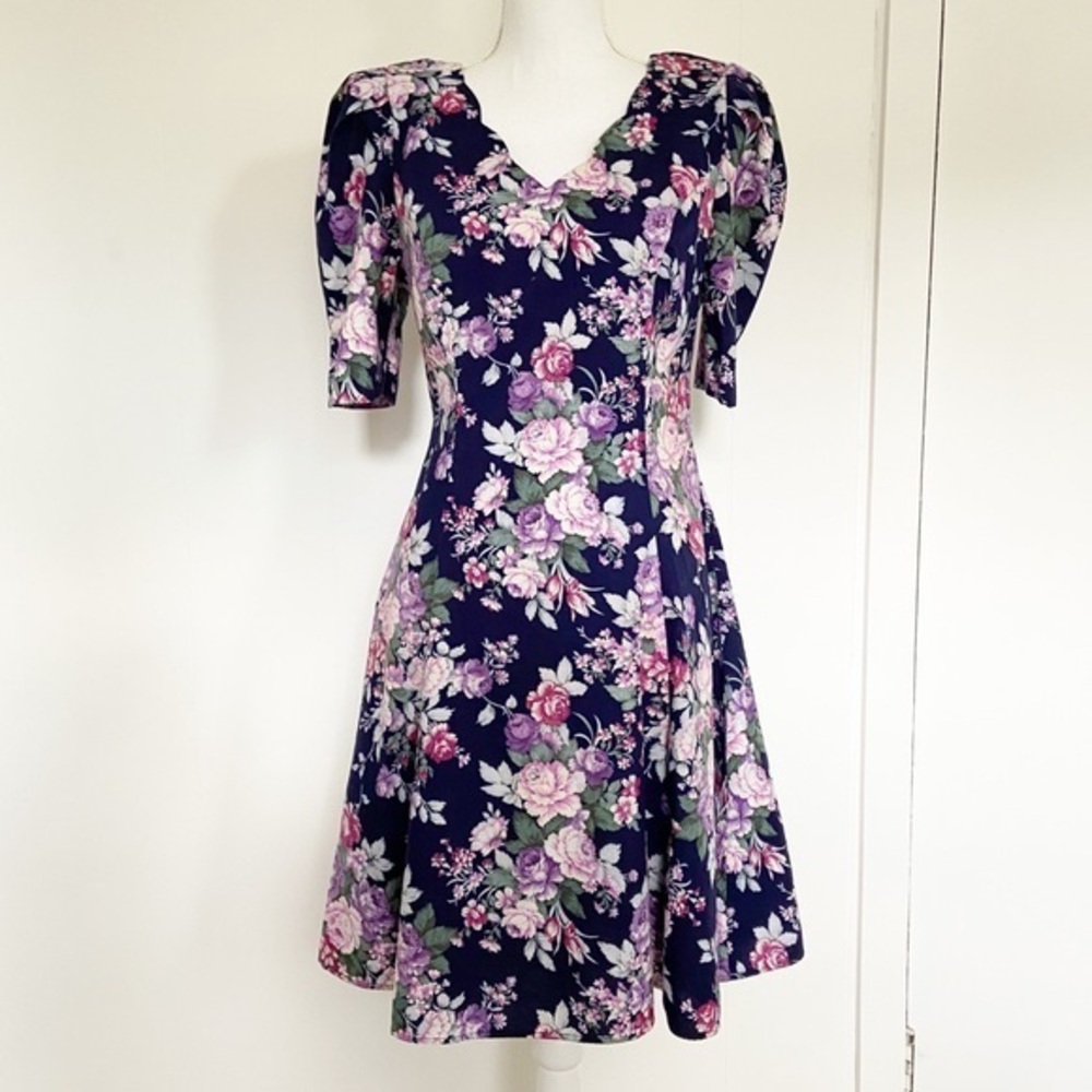 Vintage Jodi Michaels bold‎ floral 80’s beck dress shoulder pads puffed sleeves